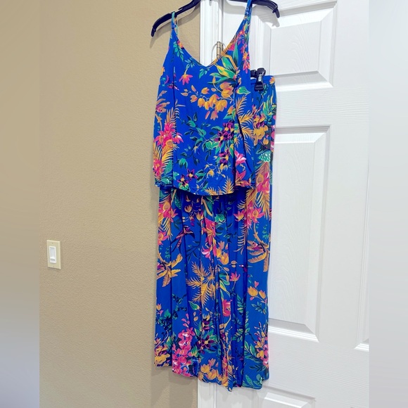 Cynthia Rowley Women's Hawaiian Strap top pants suit Blue pink size M - Picture 2 of 7